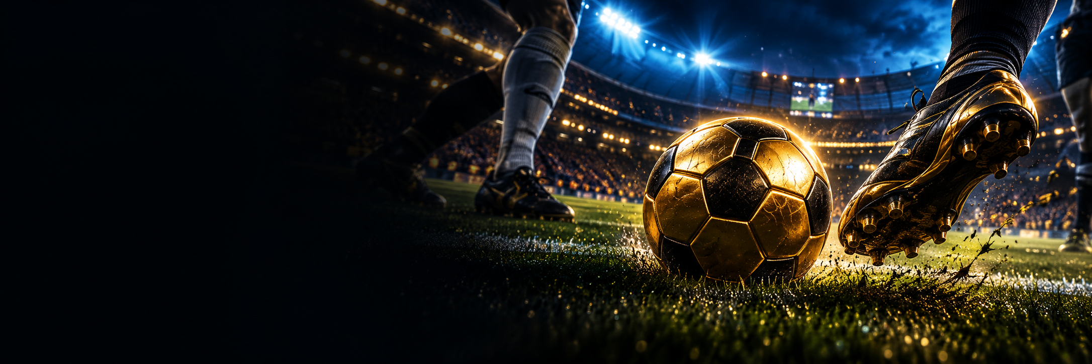 Soccer ball and player ready for the opening kick